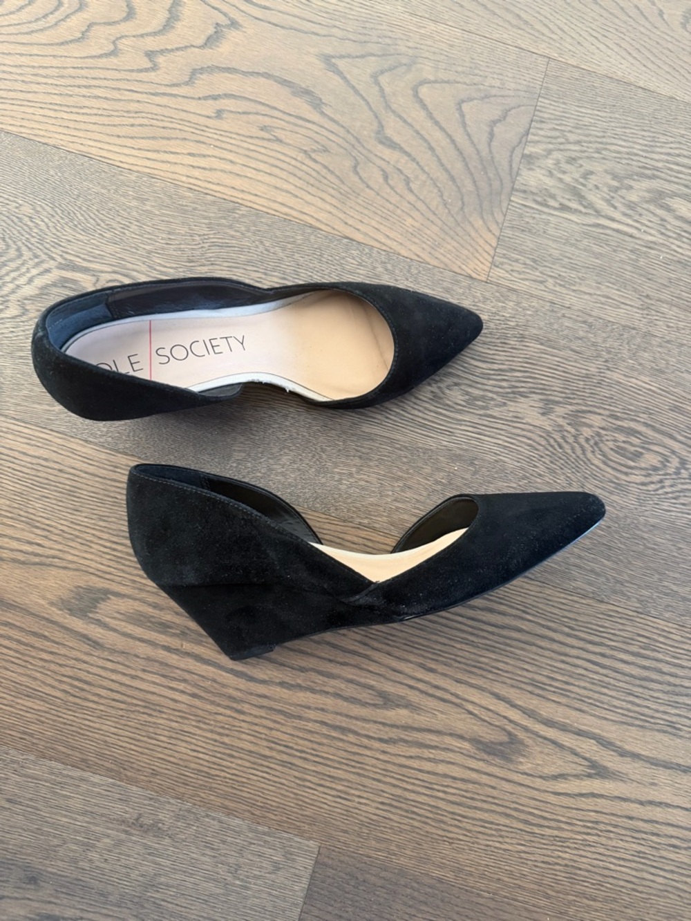 Sole Society Black Suede D'Orsay Wedge Pumps